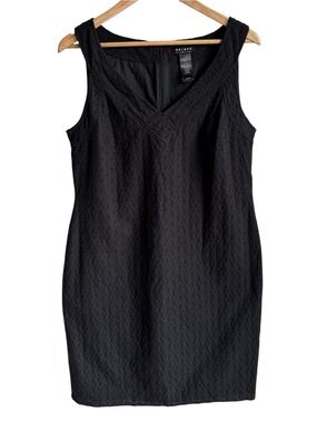 Axcess 100% Cotton Eyelet Lace Dress Sz 12 L Black LBD V-Neck Below Knee Classic